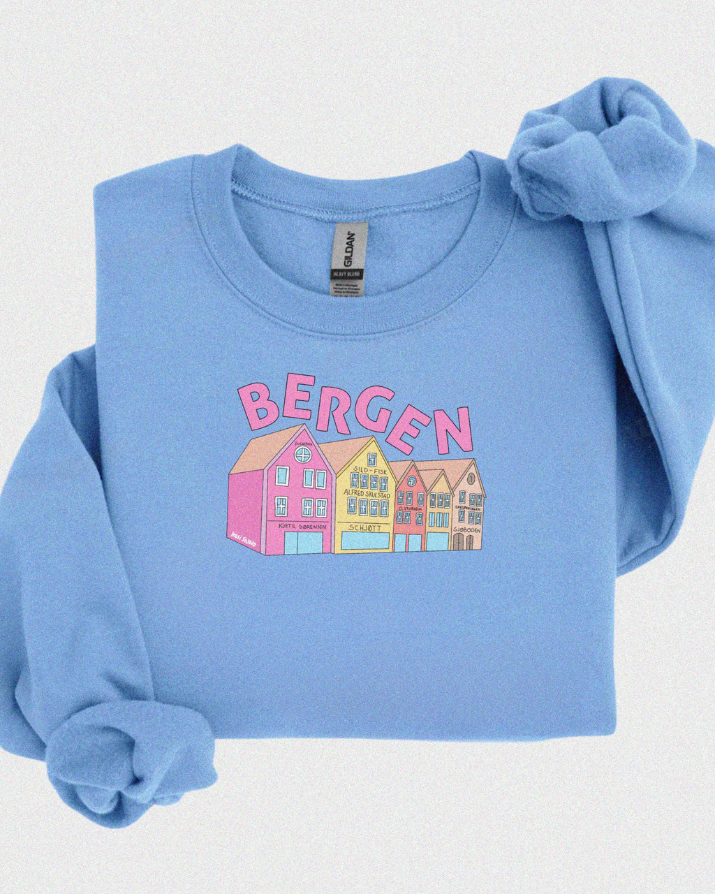 Unisex sweatshirt med teksten “Bergenseren” – tykk og myk collegegenser i klassisk passform, perfekt for hverdagsbruk og bergensvær.