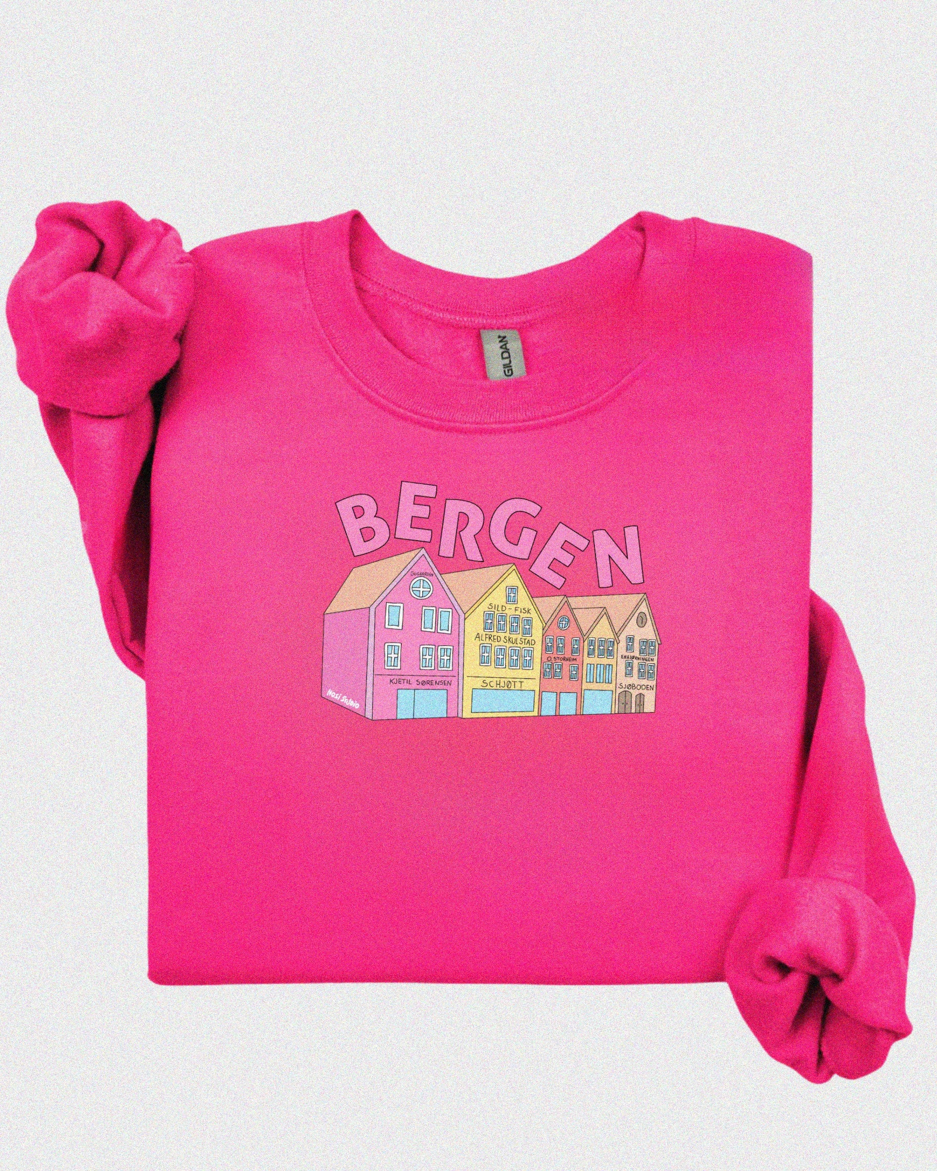 Unisex sweatshirt med teksten “Bergenseren” – tykk og myk collegegenser i klassisk passform, perfekt for hverdagsbruk og bergensvær.