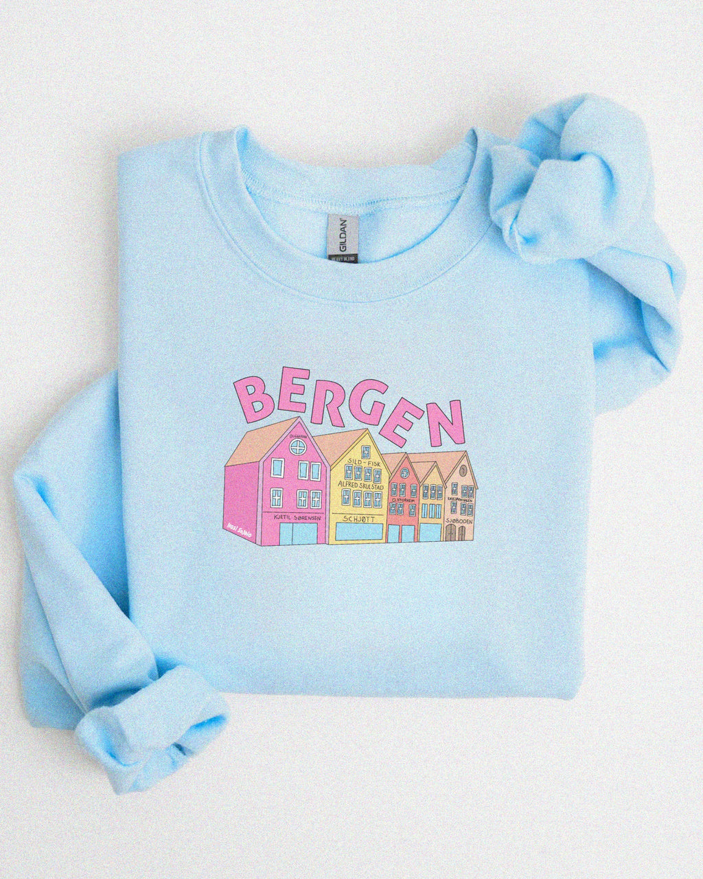 Unisex sweatshirt med teksten “Bergenseren” – tykk og myk collegegenser i klassisk passform, perfekt for hverdagsbruk og bergensvær.
