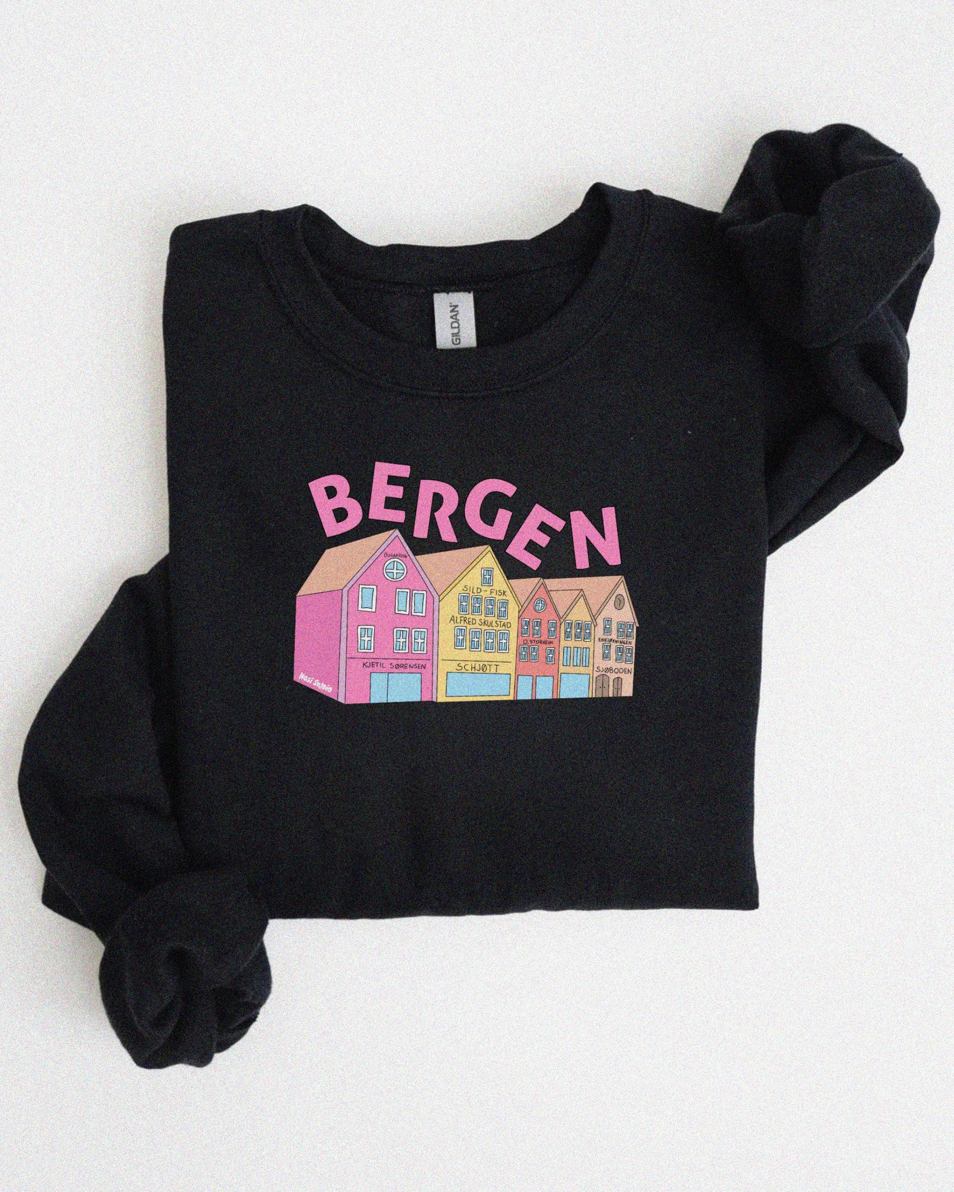 Unisex sweatshirt med teksten “Bergenseren” – tykk og myk collegegenser i klassisk passform, perfekt for hverdagsbruk og bergensvær.