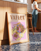Vaffelplakat med brunost – brun ogrosa norsk kunstplakat for hjem og kjøkken.